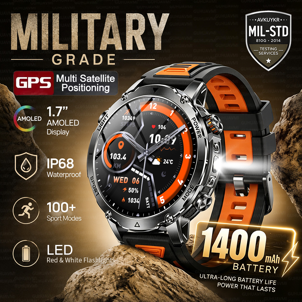 Smartwatch Rugged Watches For Men - 2026 New GPS Tracker 1400mAh Smartwatch