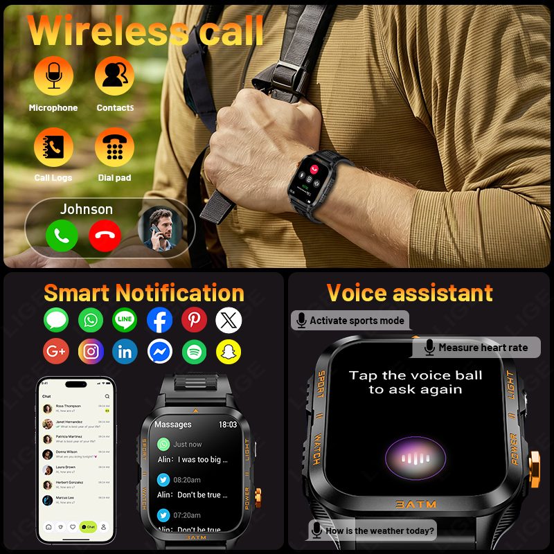LIGE Rugged Military Smart Wat - Smartwatch Rugged Watches For Men review and price