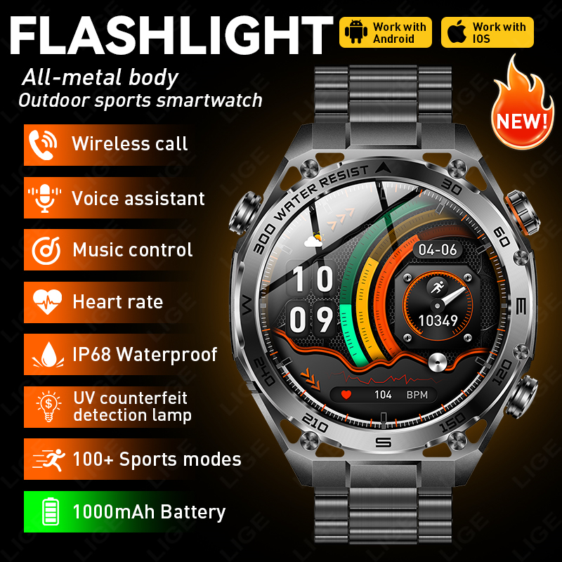 Military Metal Body Smart Watc - Smartwatch Rugged Watches For Men review and price