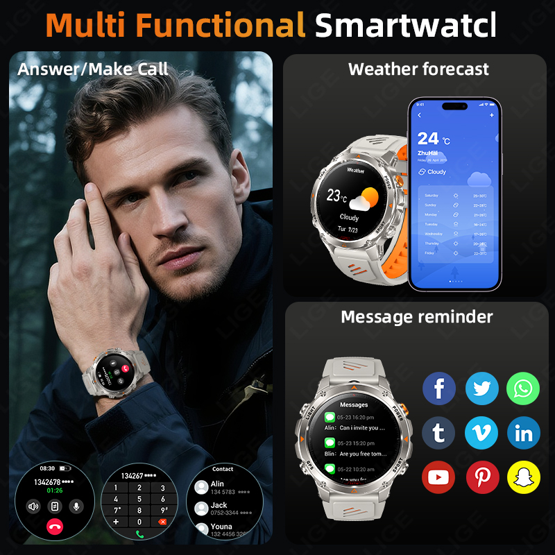 LIGE Rugged GPS Track Smart Wa - Smartwatch Rugged Watches For Men review and price